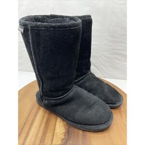 BEARPAW Womens Boots Size 7 Emma Tall Black Leather Pull On Winter Boots ‎ suede